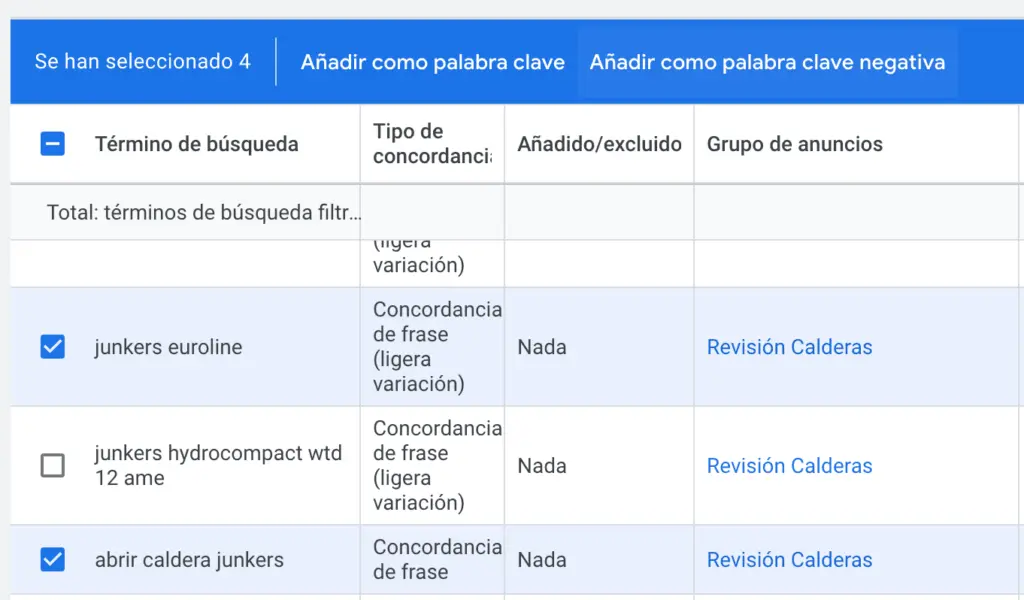 palabra clave negativa