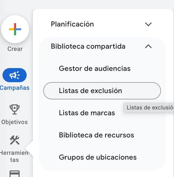 lista de exclusion keyword negativa